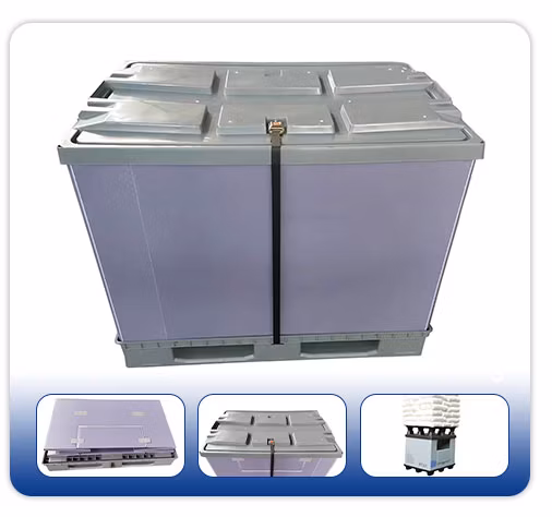 Plastic Pallet Box Manufacturer Industry HDPE Large Solid Harvest Collapsible Rigid Foldable Stackable Storage Mesh Insulated Fish Sleeve Container Box with Lid