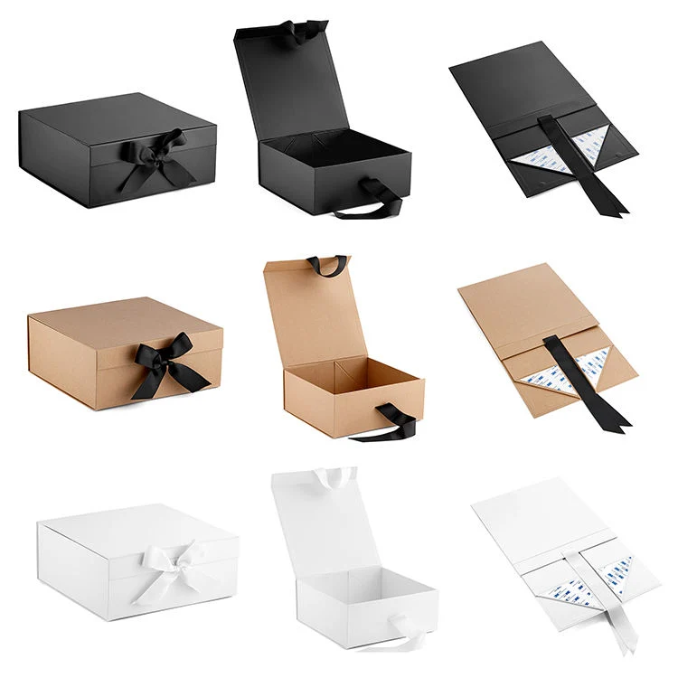 Luxury Black Book Shaped Cardboard Foldable Gift Box Custom Print Paper Clamshell Magnetic Gift Box