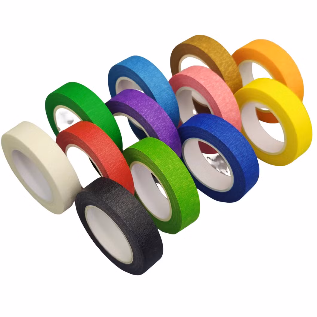 Black Blue Green White Yellow No Residue Colorful Rubber Waterproof Jumbo Roll Crepe Washi Paper Car Washi Painter Masking Tape