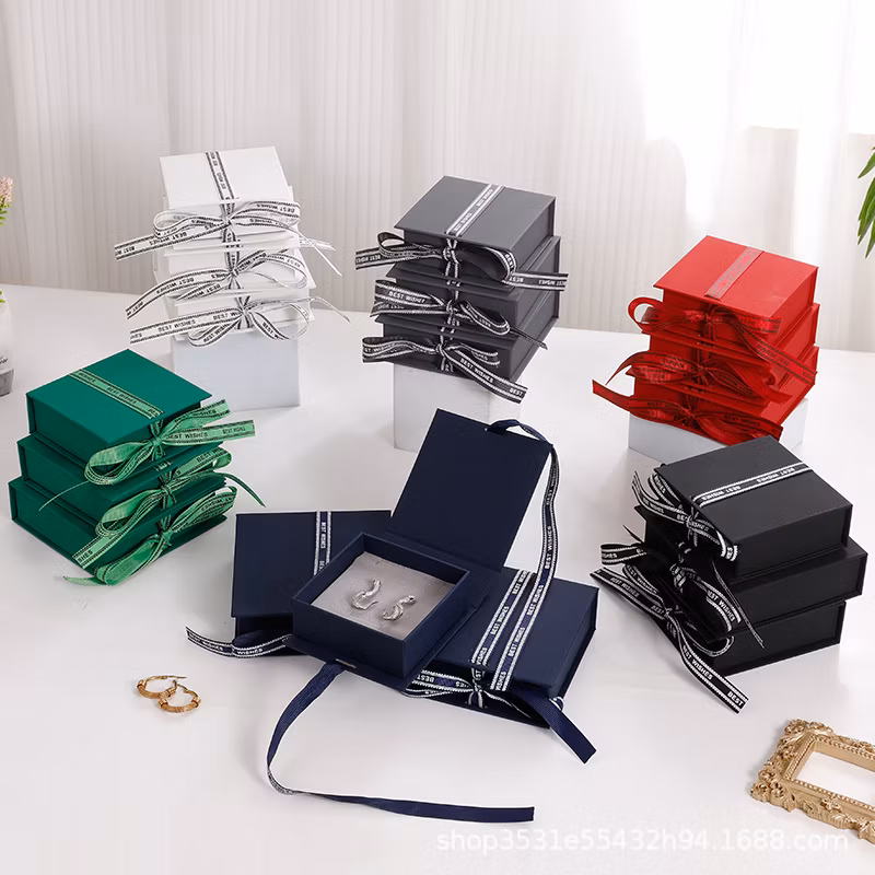 Paper Box Ribbon Book Necklace Box Earrings Bracelet Ring Jewelry Packaging