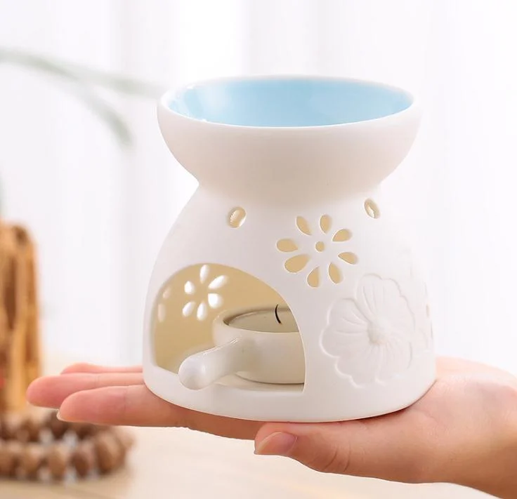 Incense Burner Ceramic Essential Oil Incense Aroma Lamp Diffuser Candle Furnace Tea Light Holder, Home and Gift Oil Burner White Home Decor