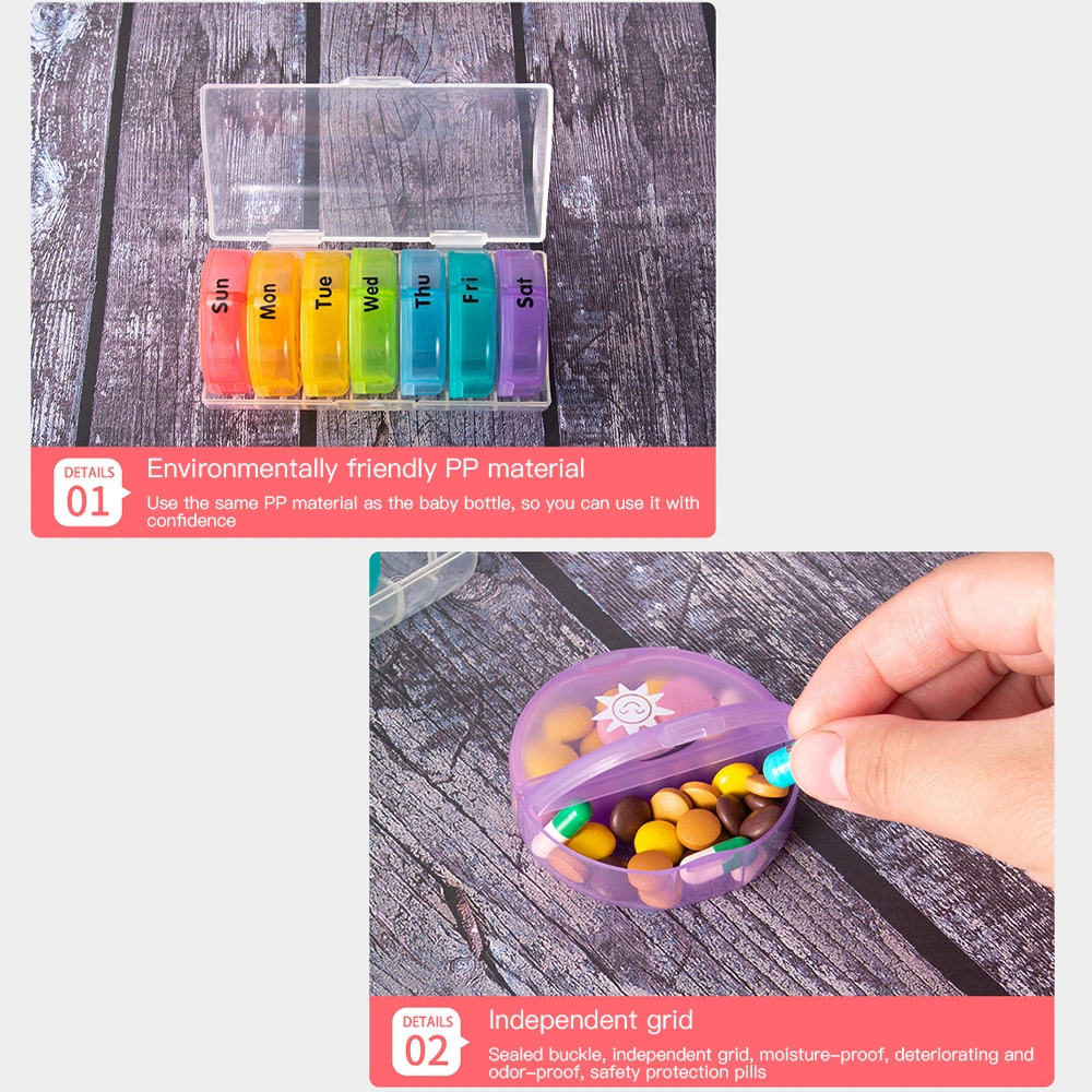 Rainbow 7 Days Pill Box Organizer Plastic Storage Box Container Portable Medicine Pill&prime; S Case Weekly Pillbox Hat for Tablets PP