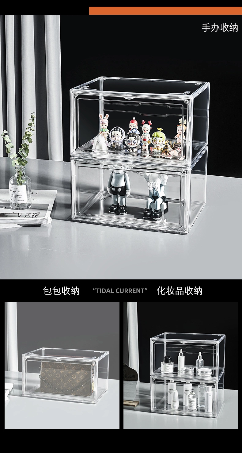 Wholesale Magnetic Clear Hard Acrylic Transparent Plastic Foldable Sneaker Crate Display Shoe Organizer Storage Boxes for Shoes