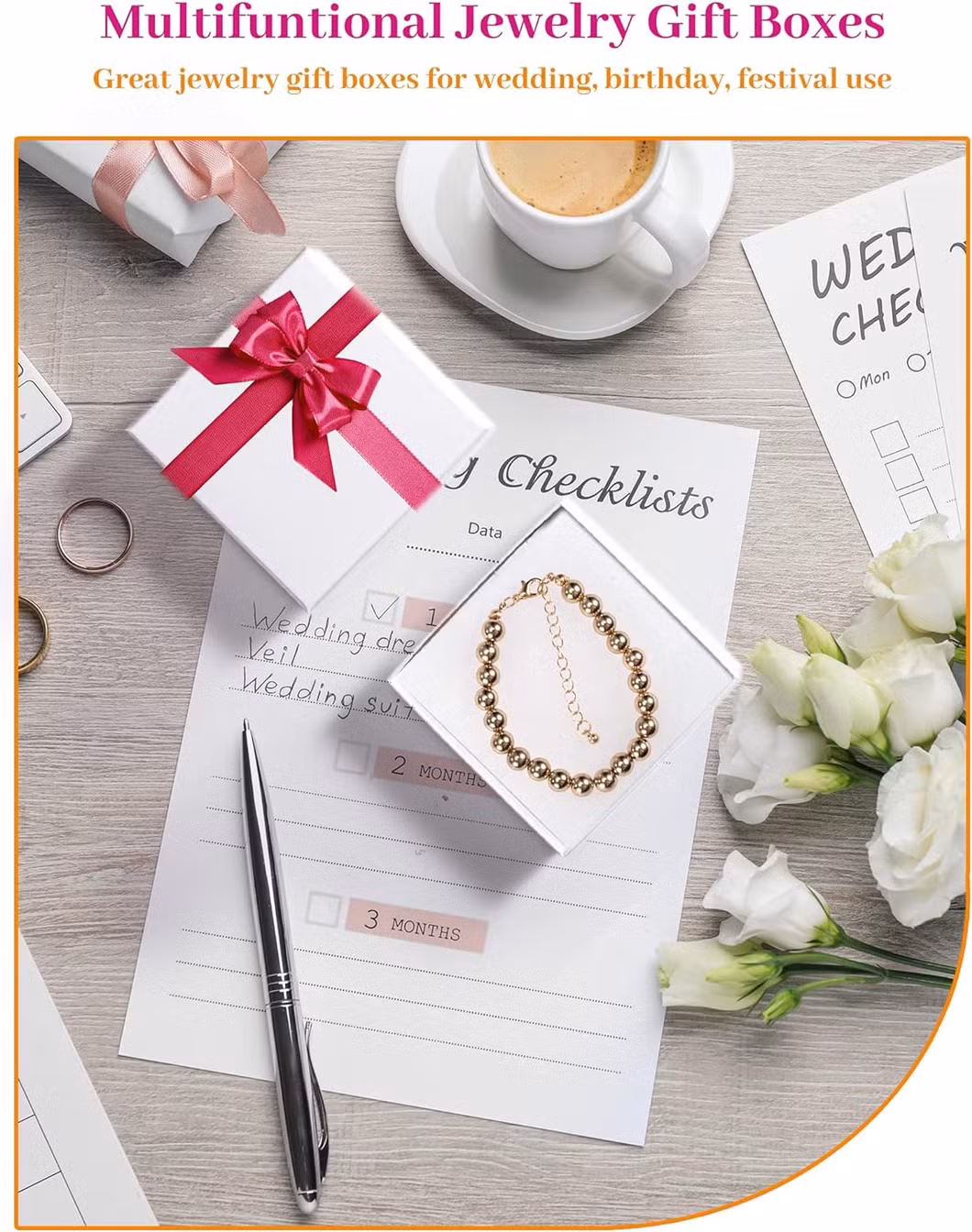 Cardboard Jewelry Gift Boxes for Shipping, Glossy Small Gift Boxes for Necklace Ring Bracelet Earring Cotton Filled jewelry Box with Lids, White 3.5X3.5X1 Inch