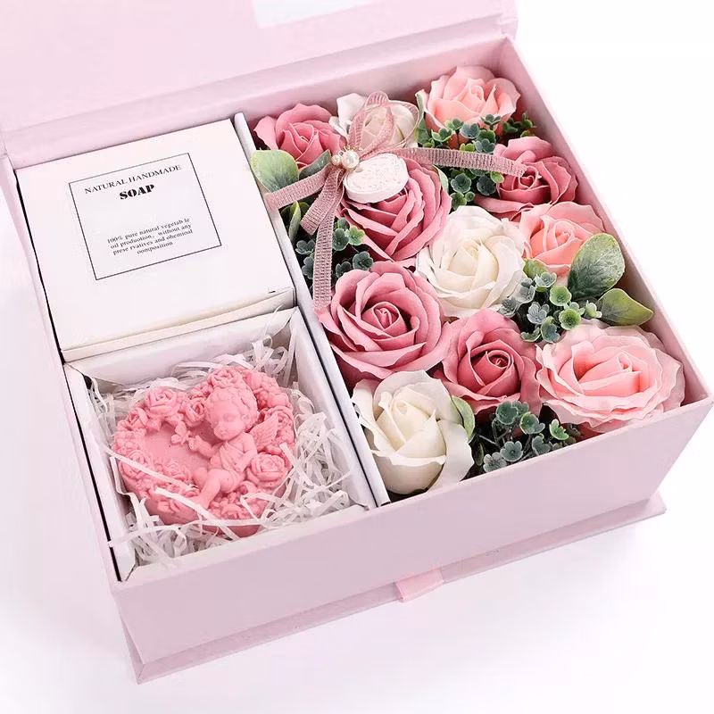 Wholesale Valentine&prime;s Day Perfume Lipstick Roses Flip Top Cosmetics Coated Cardboard Packaging Ribbons Flower Lipsticks Carton Packaging Window Gift Paper Box