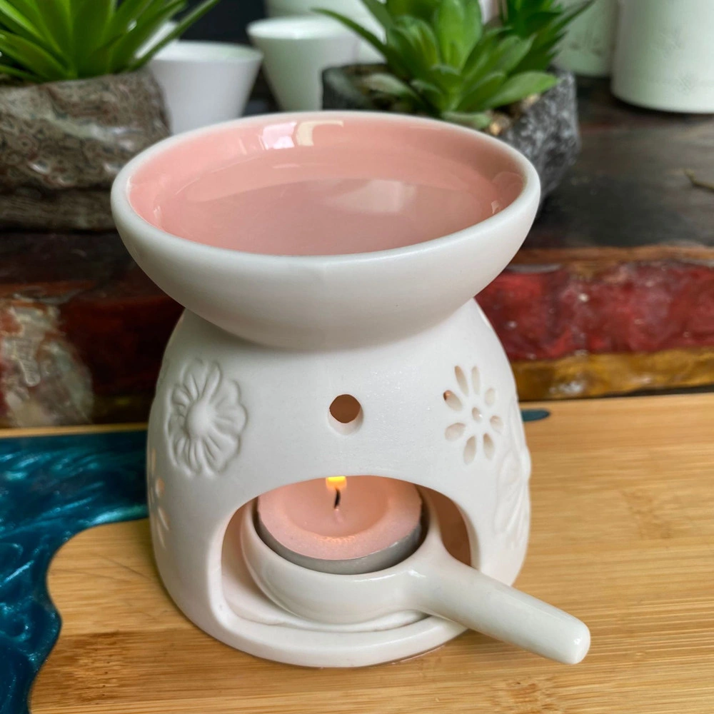 Incense Burner Ceramic Essential Oil Incense Aroma Lamp Diffuser Candle Furnace Tea Light Holder, Home and Gift Oil Burner White Home Decor