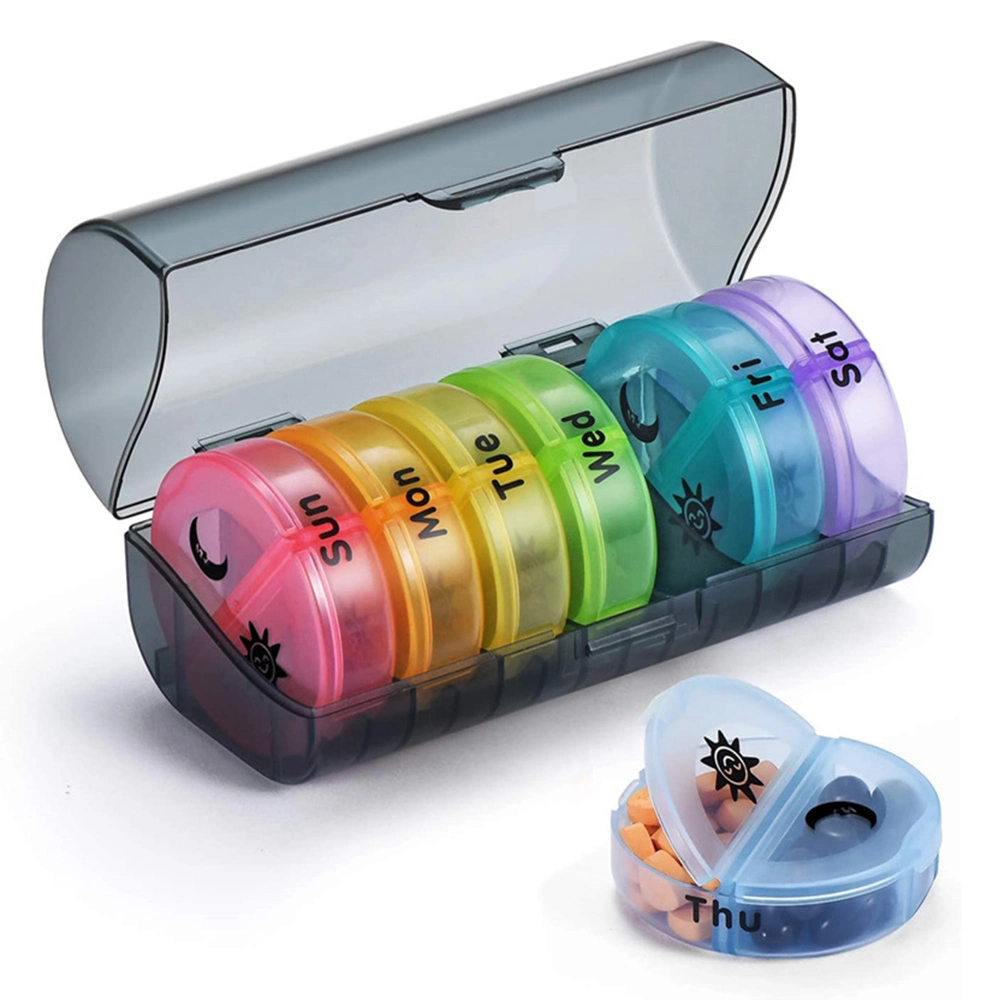 Rainbow 7 Days Pill Box Organizer Plastic Storage Box Container Portable Medicine Pill&prime; S Case Weekly Pillbox Hat for Tablets PP