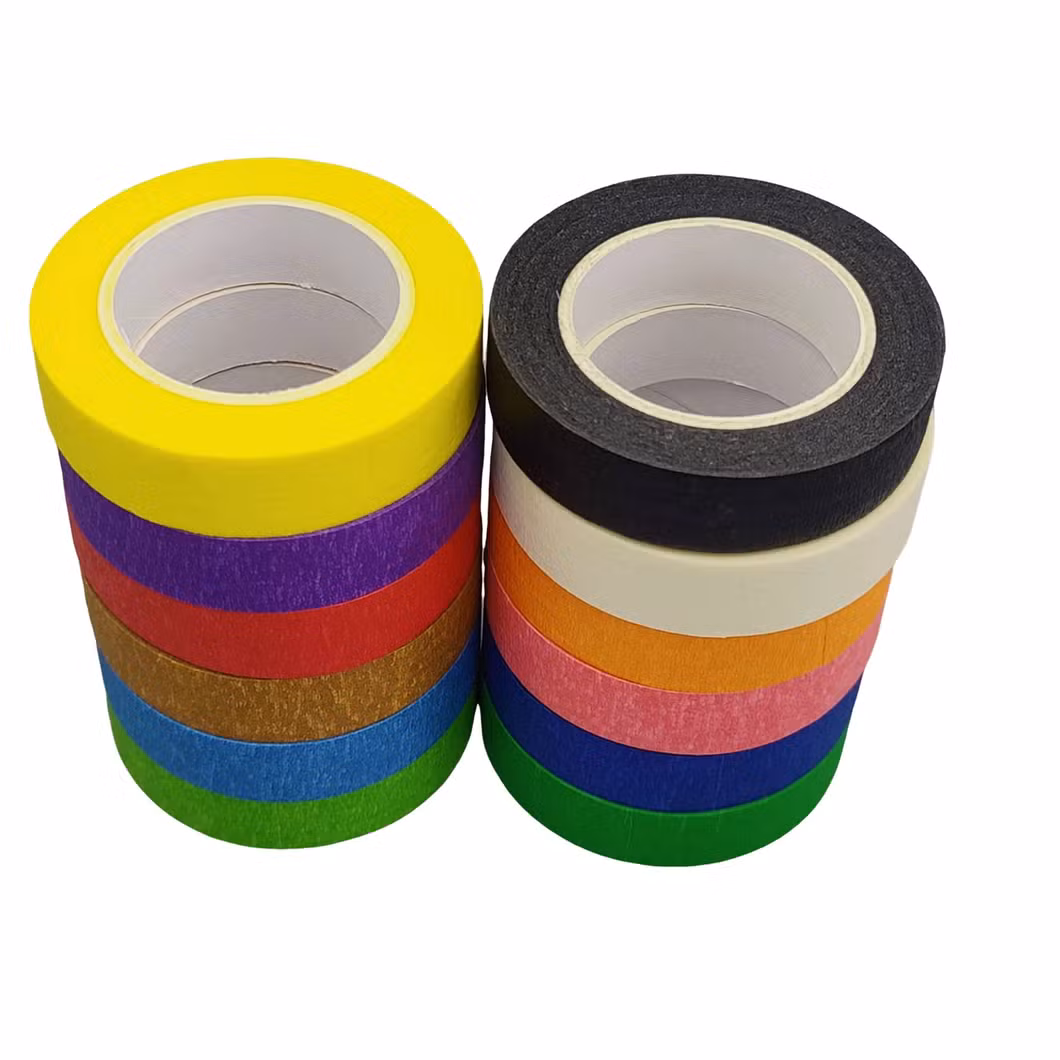 Black Blue Green White Yellow No Residue Colorful Rubber Waterproof Jumbo Roll Crepe Washi Paper Car Washi Painter Masking Tape
