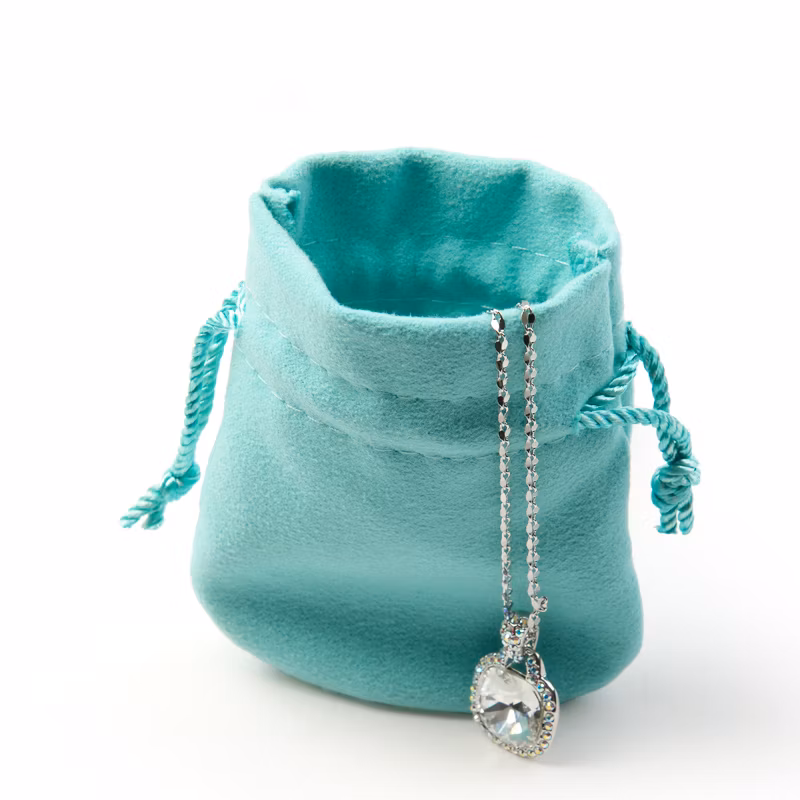 Custom Logo Jewelry Pouches for Ring Necklace Bangle Bracelet Packing Double-Face Blue Microfiber Pouch Bag