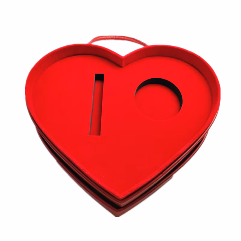 Portable Custom Logo PU Leather Heart Shape Gift Packaging Box with Handle