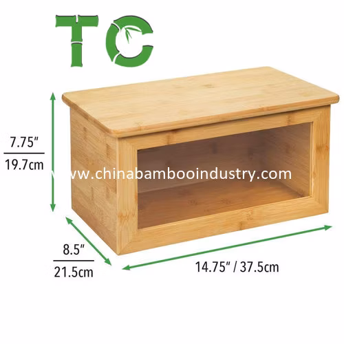 Hotselling Bamboo Bread Box Keeper Storage Bin for Kitchen Bread Bin with Hinged Lid and Clear Front Window Kitchen Food Storage Box