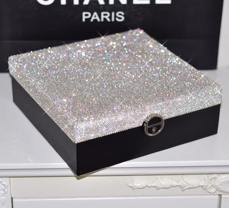 Ea031 Fancy Earrings,Necklaces,Rings Storage Case Girls Women Fashion Luxury Double Layer Lock Closure Glitter Rhinestone Jewelry Box Organizer with Mirror Remo