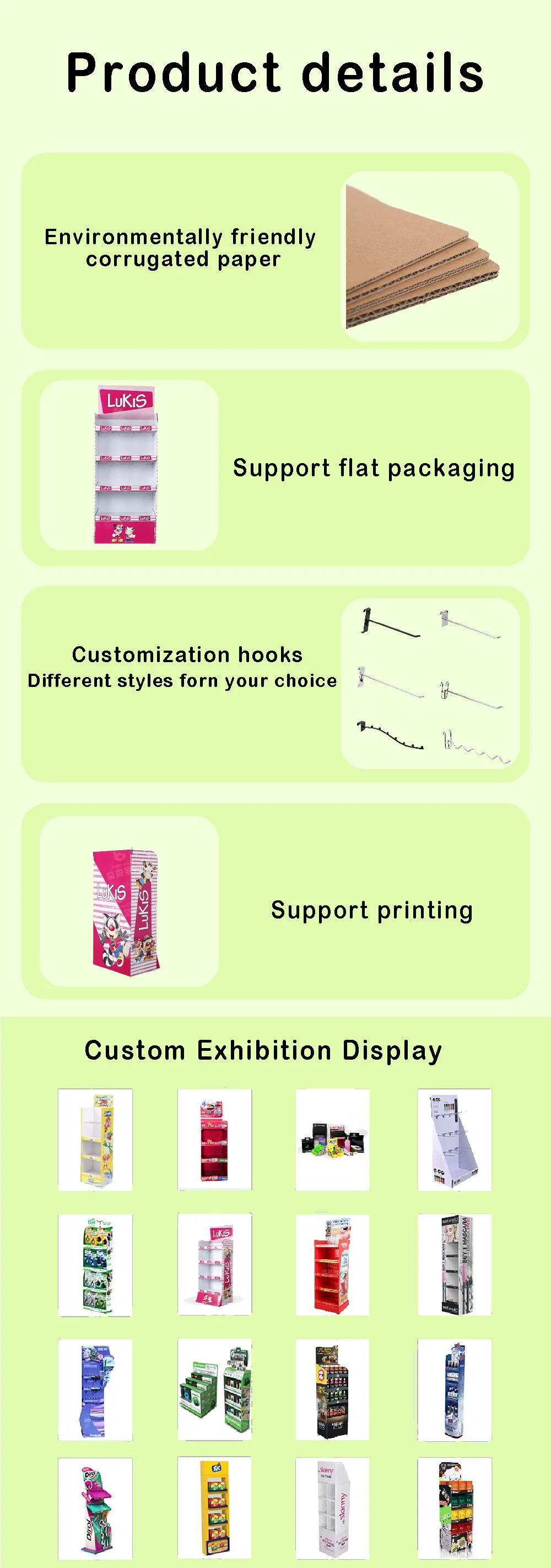 Wholesale Cosmetics Display Rack Display Stand Paper Retail Shop Display Racks Cardboard Corrugated Paper Display Makeup Display Skin Care Display Stand