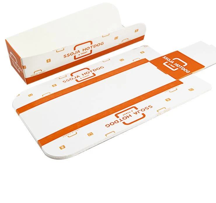 Disposable Kitchenware Hot Dog Food Packing White Cardboard Box with No Lid