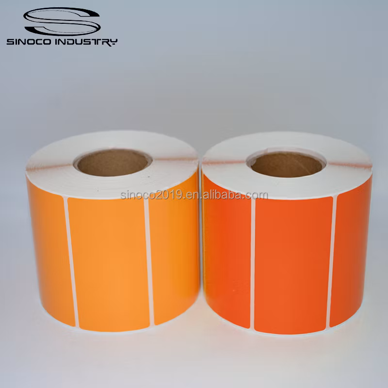 Orange Yellow Self-Adhesive Sticker Rolls Waterproof Thermal Transfer Blank Labels in Custom Sizes