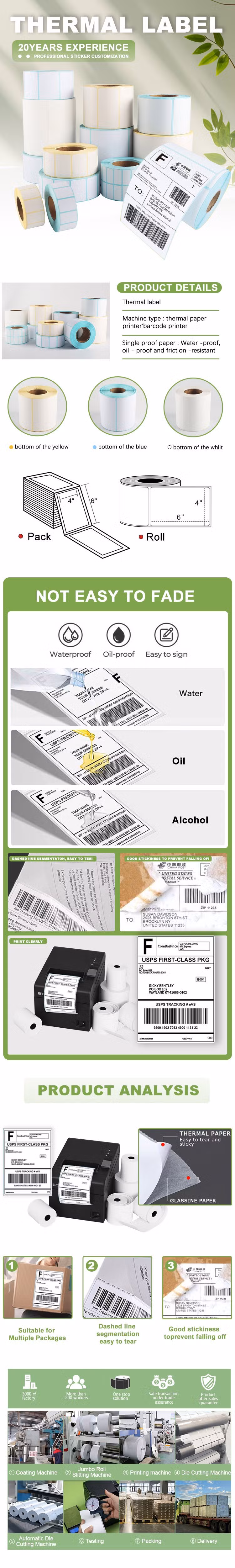 Ltll BPA Free 50X80 mm 400 Sheet Square Waterproof Barcode Printer Adhesive Blank Mini Direct Thermal Sticker Label Roll