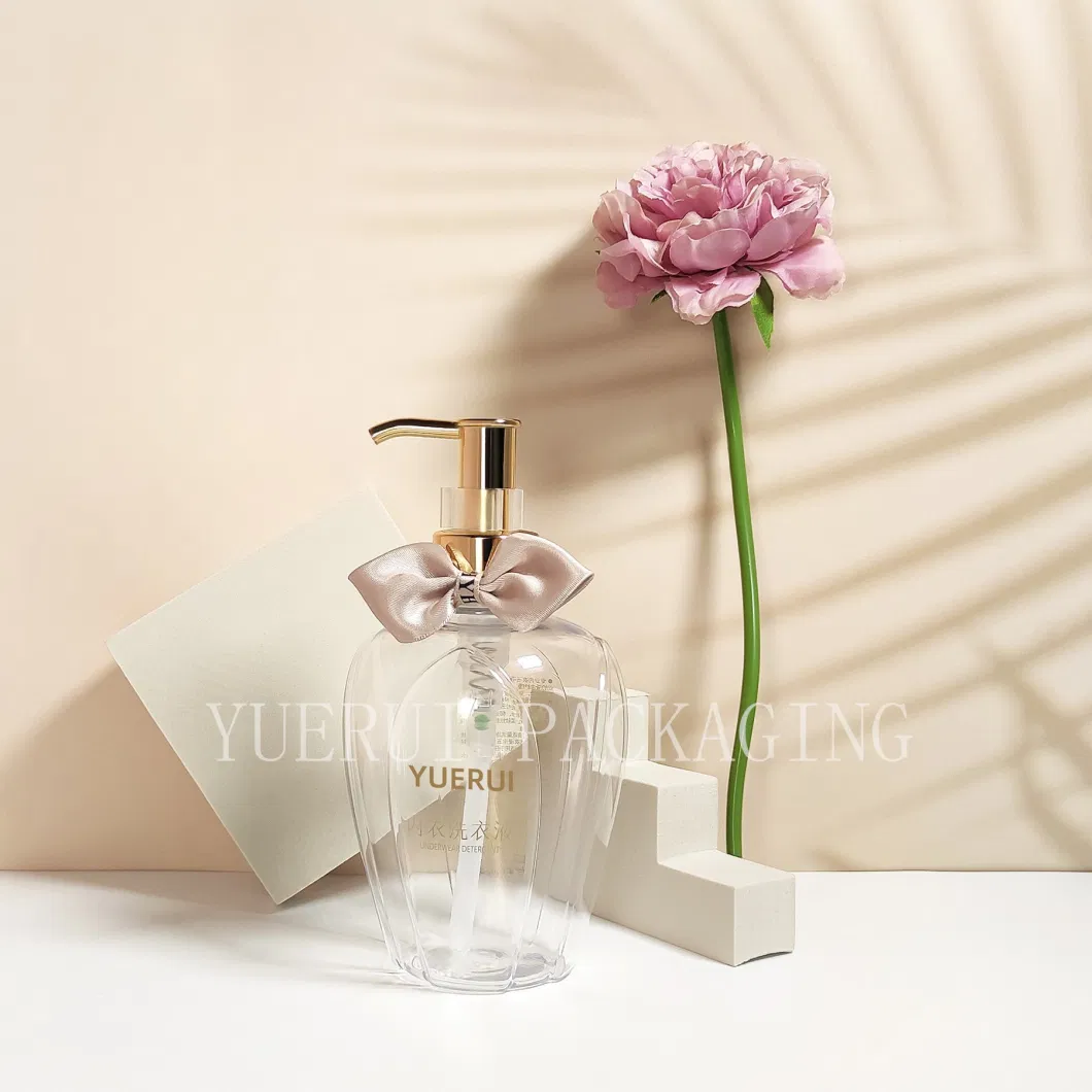 Lotus Flower Shaped Bath Soap Bottle 350ml Plastic Cute Shower Gel Packaging
