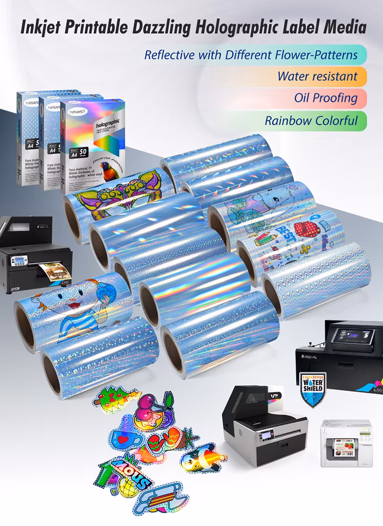 Inkjet Holographic Blank Roll Labels Gloss PP Packaging Label for Epson TM- C3500