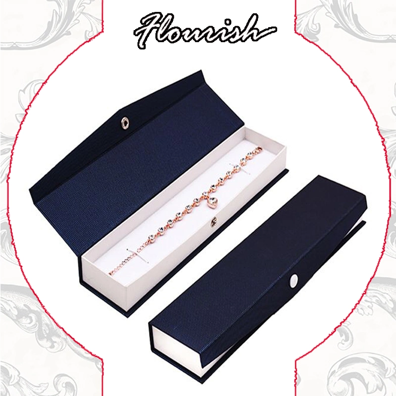 Dark Navy Cardboard Bracelet Gift Packaging Box with Button Closure