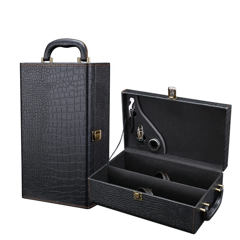 Customize Packaging Luxury PU Leather Gift 1 2 PCS Glass Wine Box