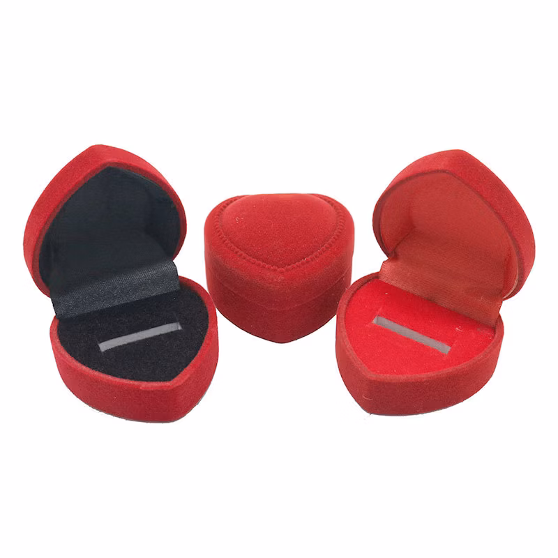 Red Heart-Shaped Flocking Jewelry Gift Box