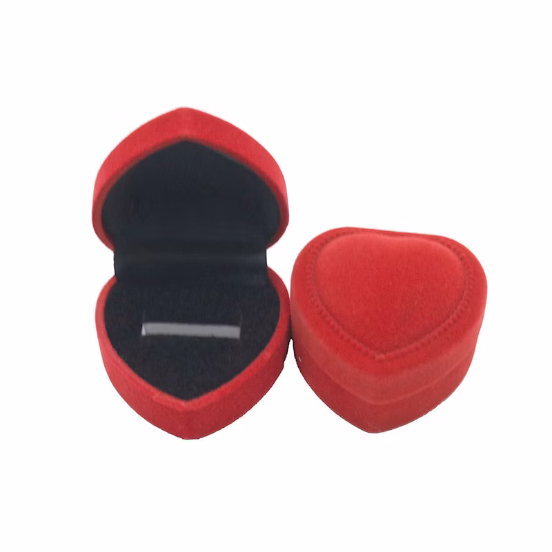 Red Heart-Shaped Flocking Jewelry Gift Box