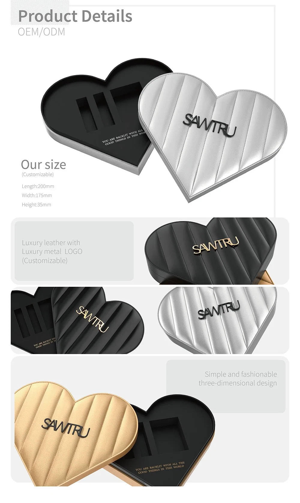 Custom Premium Silver Luxury Heart Jewelry Necklaces Bracelets Gift Box for Lady