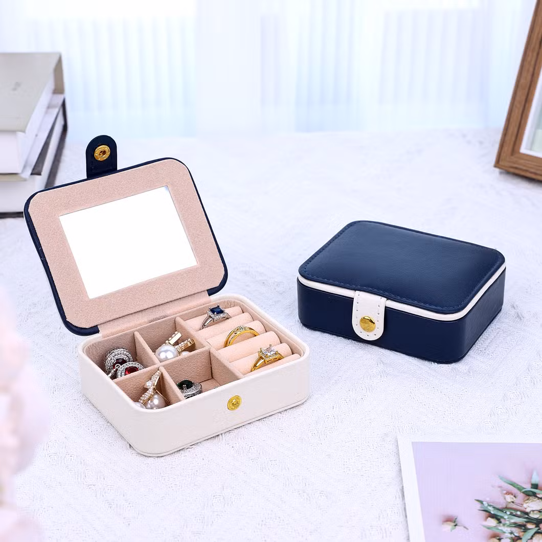Customized Gift Box PU Leather Jewelry Box Custom Logo Leather Carrying Holder Zipper Portable Bag Storage Box Travel Case Jewelry Organizer