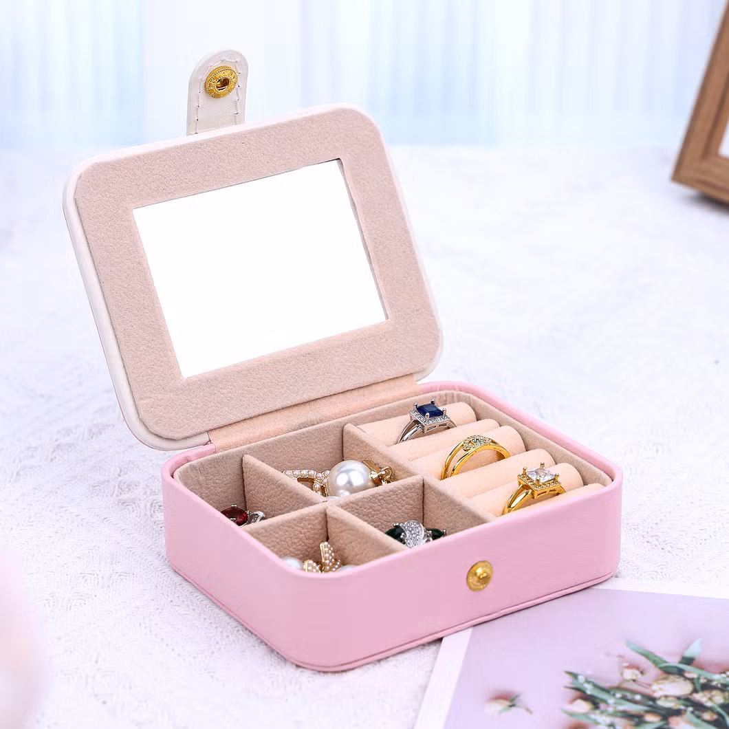 Customized Gift Box PU Leather Jewelry Box Custom Logo Leather Carrying Holder Zipper Portable Bag Storage Box Travel Case Jewelry Organizer