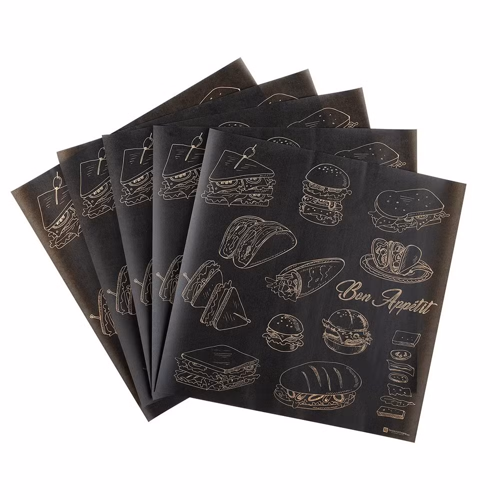 Black Print Color Hamburger Wrap Grease-Proof Paper Shawarma Sandwich Baked Goods Liner Pad