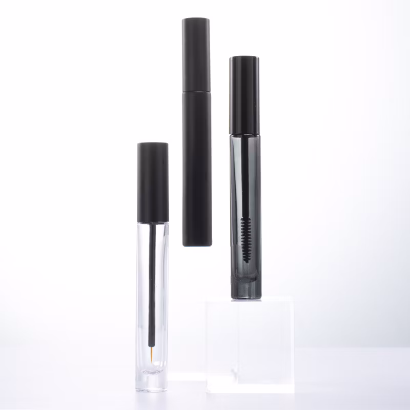 Custom Color Luxury Glass Lipgloss Tube Packaging Makeup Tube Eyelash Containers Black Amber Tube Plastic Lid New Mascara 10ml