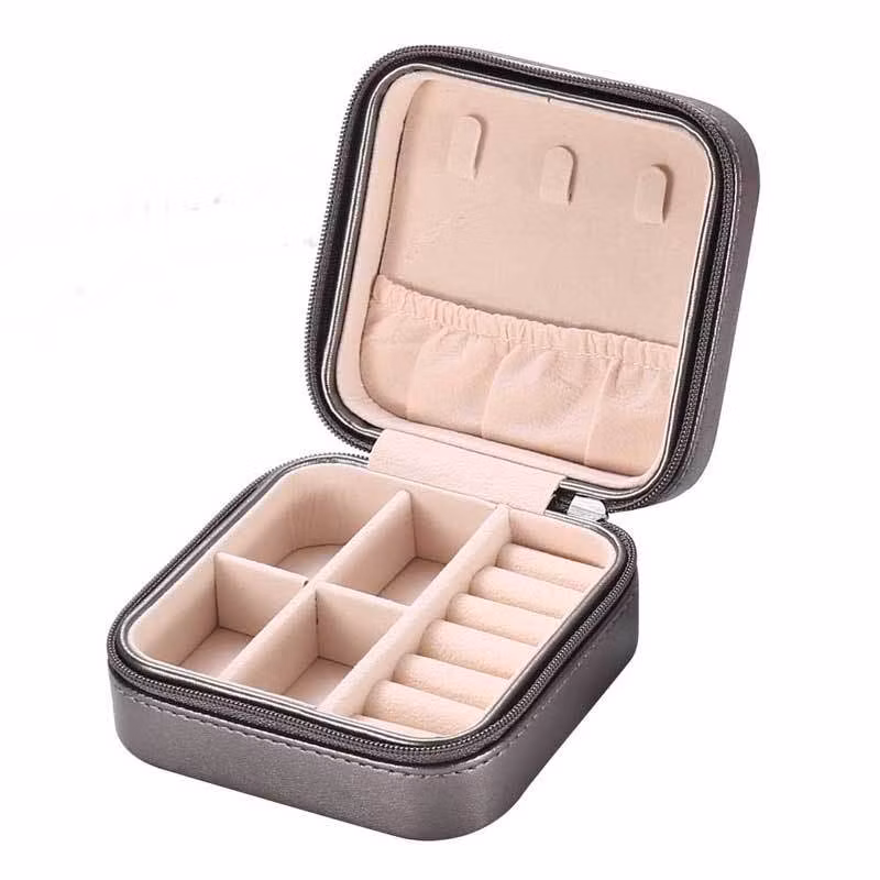 Luxury Black Small Travel Jewelry Box for Lady Organizer Storage Case for Rings Earrings Necklace Golden Zipper