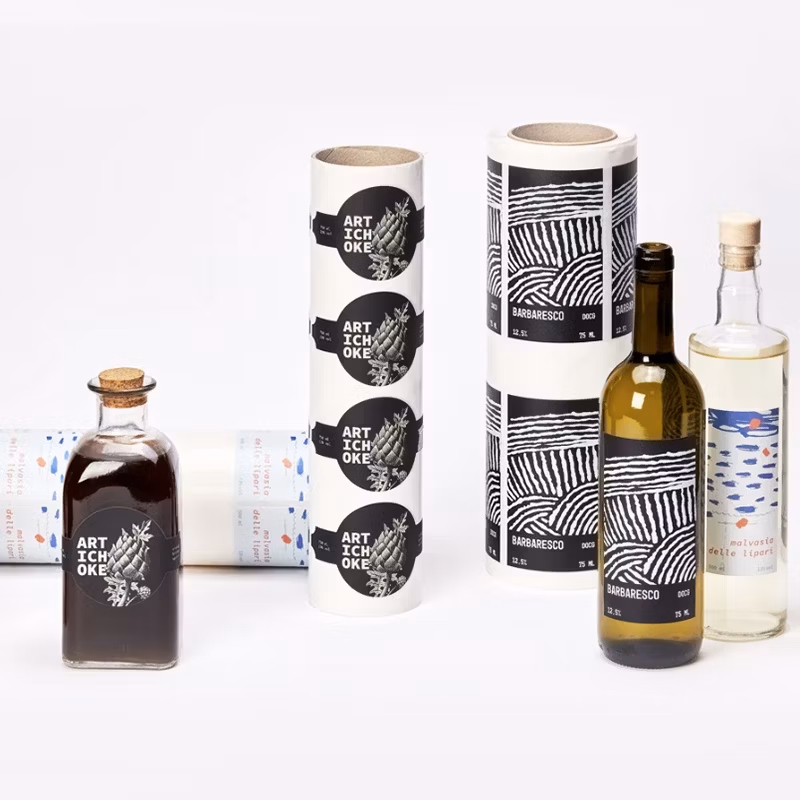 Custom White Gold Foil Stamped Adhesive Sticker Label Wedding Bottle Sticker