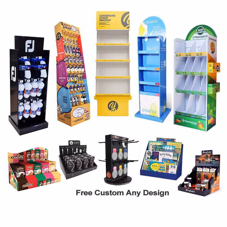 Custom Print POP Products Shop Stand En Carton Display Recycling Shelves Candy Retail Portable POS Cardboard Floor Standee Rack