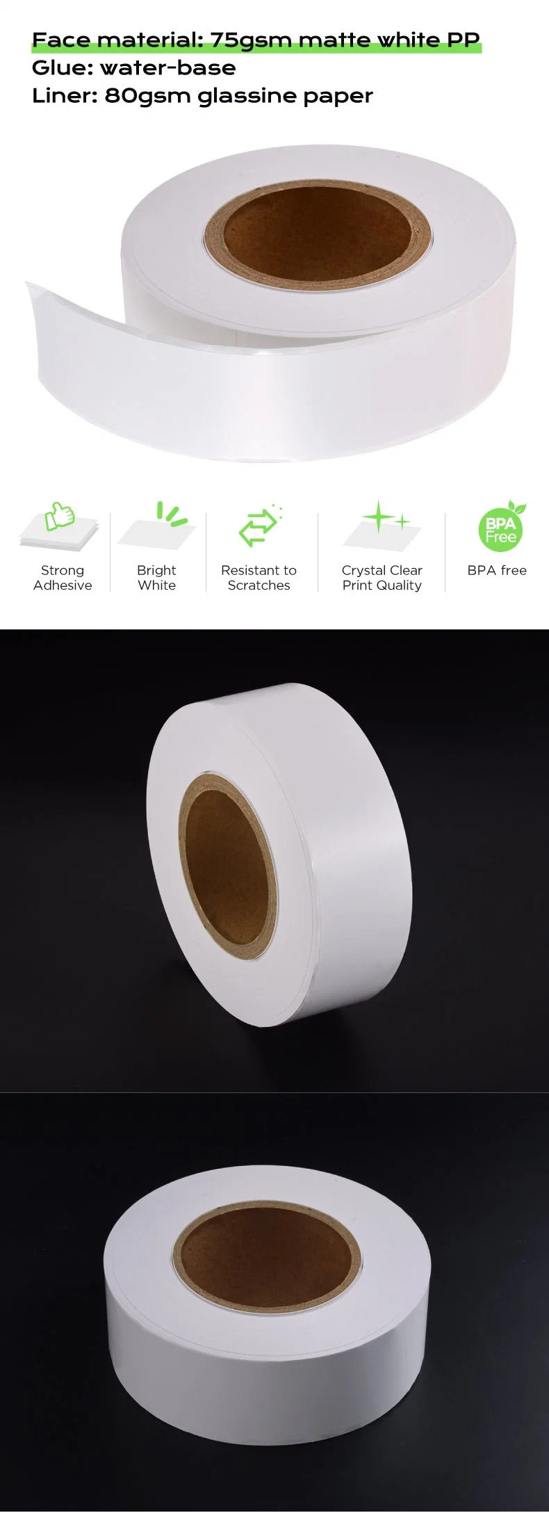 PP 75GSM Matte White Rightint Carton Pre-Cut Rolls Label Sheet