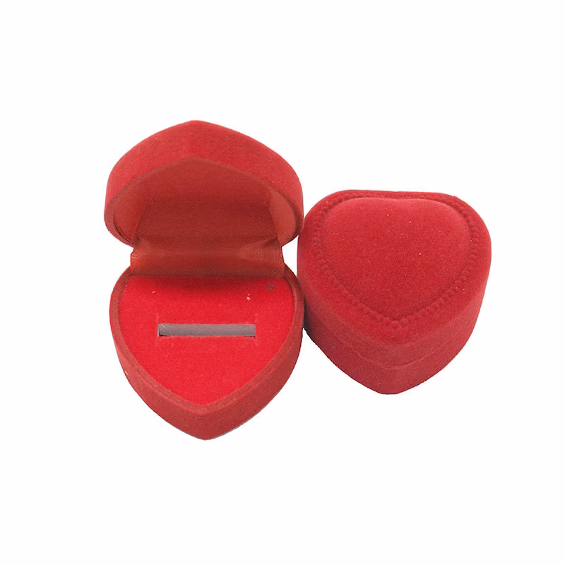 Red Heart-Shaped Flocking Jewelry Gift Box