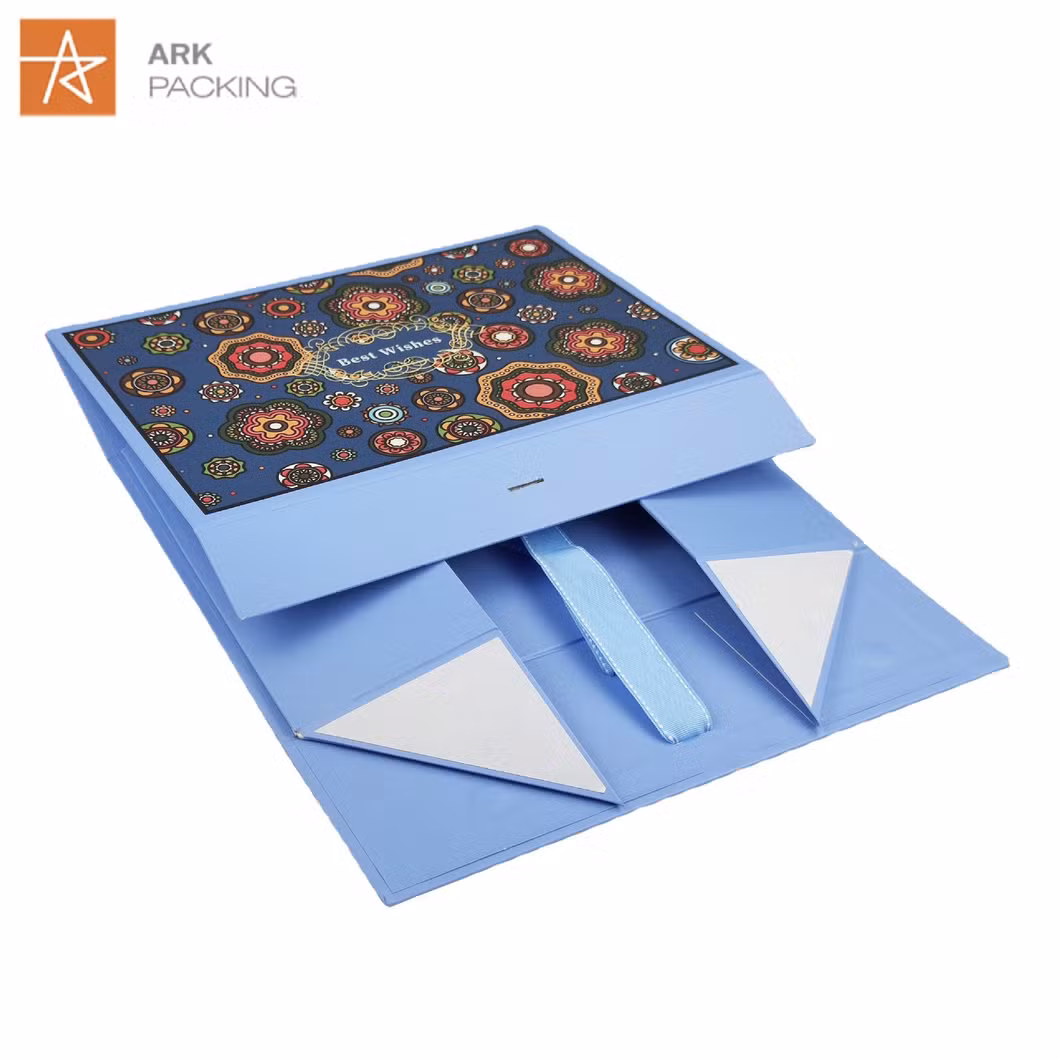 Rigid Cardboard Gift Boxes Gift Packaging Flat Packaging Folding Box with Ribbon and Magnetic Lid for Clothes Shoe and Handbags