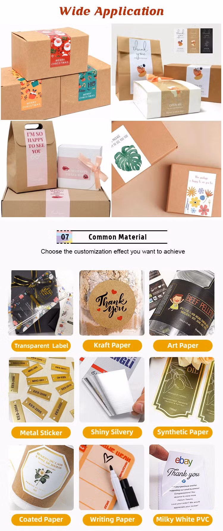Hot Selling Wholesale Custom Roll 500 PCS Self Adhesive Vnyl Thank You Stickers Paper Labels for Your Order Small Business