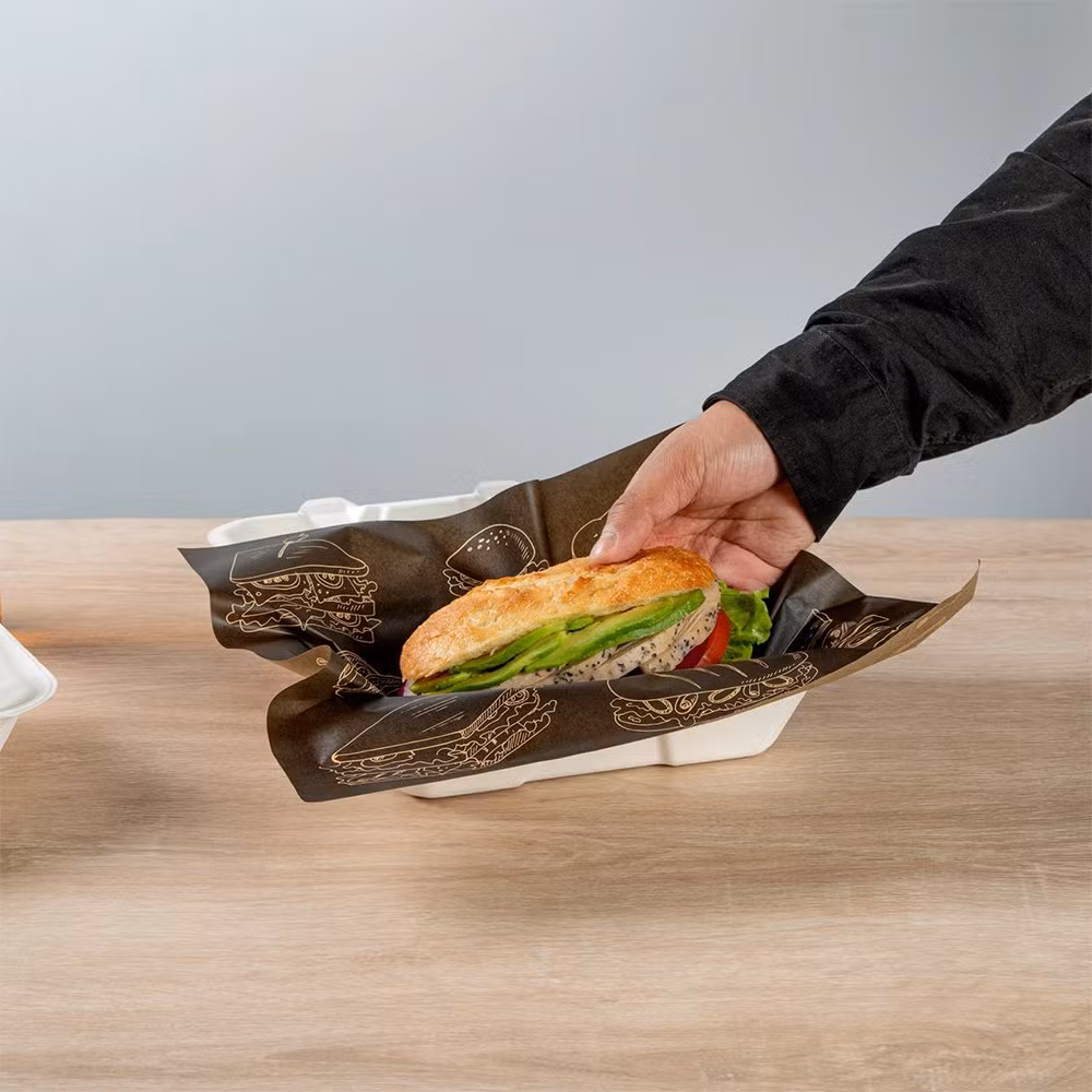 Black Print Color Hamburger Wrap Grease-Proof Paper Shawarma Sandwich Baked Goods Liner Pad