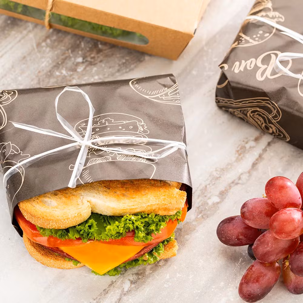 Black Print Color Hamburger Wrap Grease-Proof Paper Shawarma Sandwich Baked Goods Liner Pad