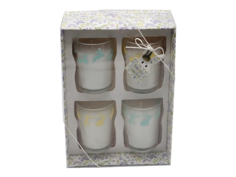 Esater Festival 4 Pk Glass Scented Votive Candles Box with Silk Printing