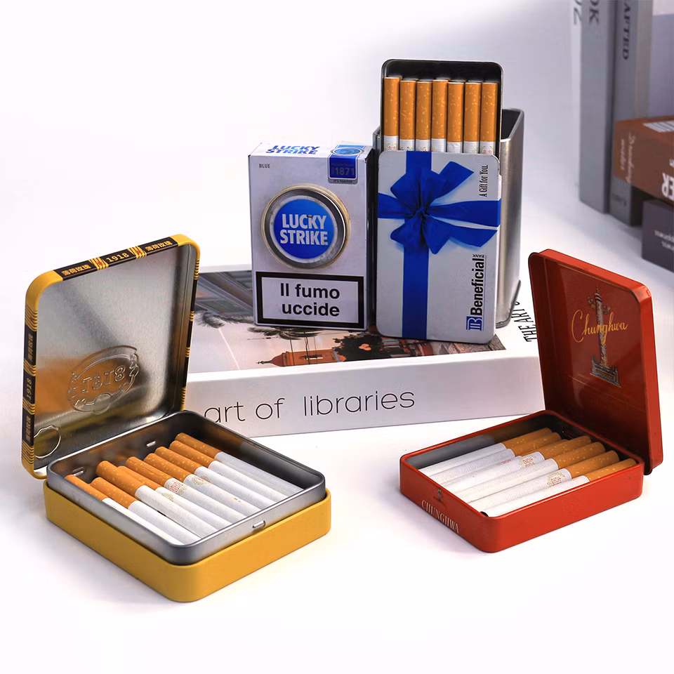 Custom Small Hinged Lid Cigarette Tin Case Gift Candy Mint Makeup Tools Storage Rectangular Container Metal Tin Box