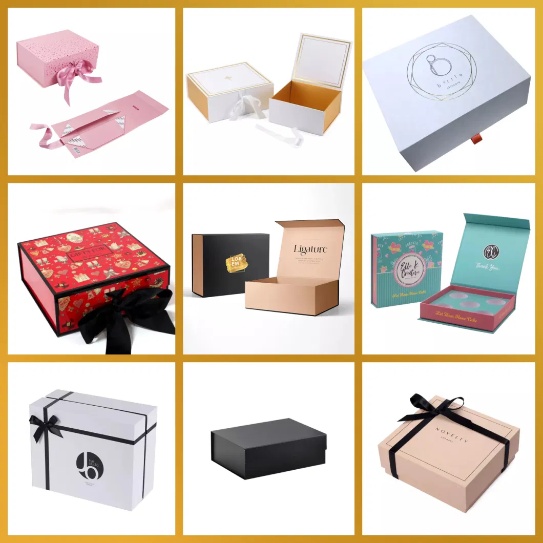 Black Plain Printed Magnetic Closure Flap Elegant Bespoke Paper Cardboard Gift Boxes with Hinged Lid