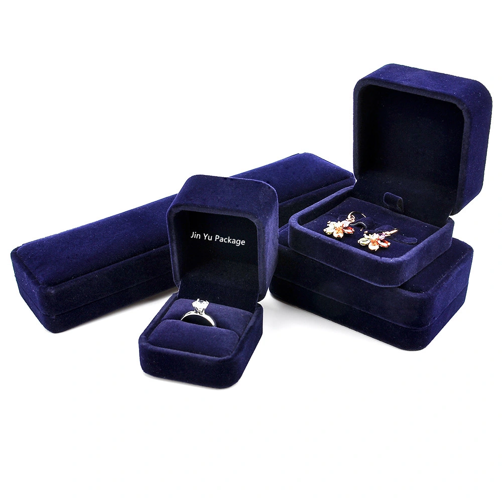 Custom Fashion Navy Blue Velvet Gift Jewelry Packaging Box Wholesale