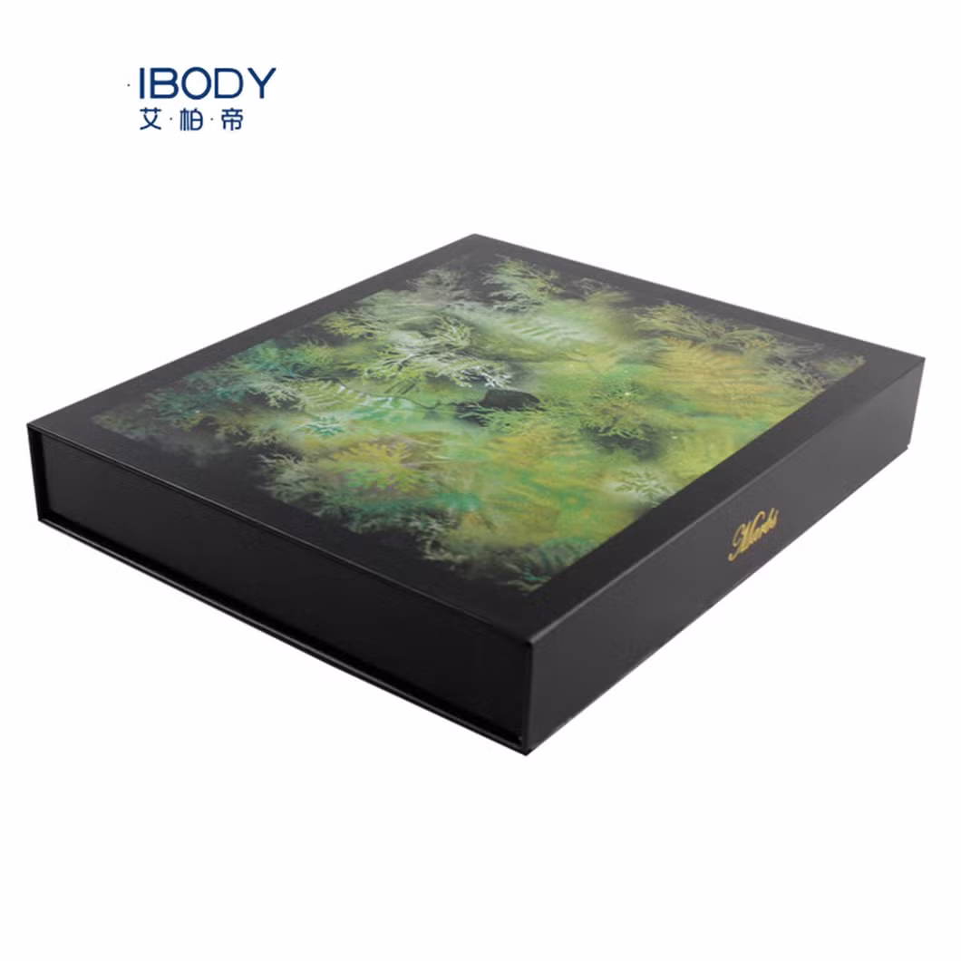 Luxury Black Square Book Shaped Magnetic Packaging Box with Gold Foil Logo