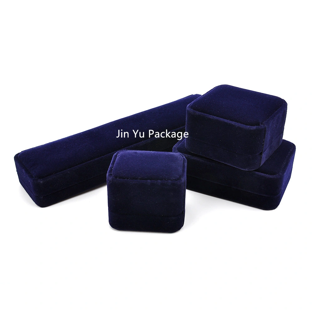 Custom Fashion Navy Blue Velvet Gift Jewelry Packaging Box Wholesale