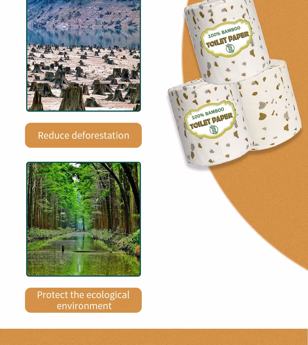 3 Ply Toilet Paper Virgin Bamboo Paper Eco-Friendly Material Paper Tape Environmental Ink Towel Paper Roll Tissue Paper Jumbo Roll Wholesales
