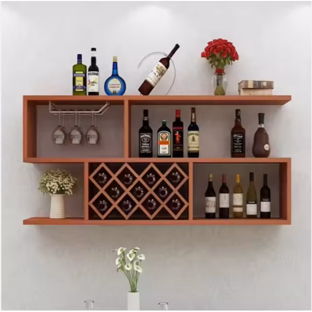 Home Decor Wall Solid Wood Wine Rack Shelf for Storage