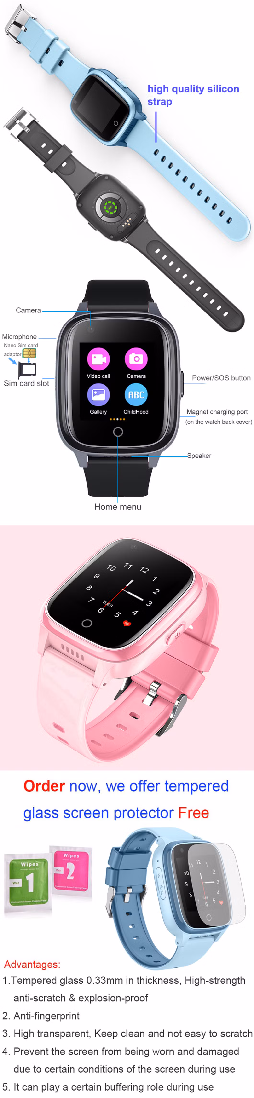 2024 The latest 4G WiFi Tracking Video Call Waterproof SOS Call Boys Girls Kids GPS security Smart Watch with Removal Alert for Emergency Help D31U