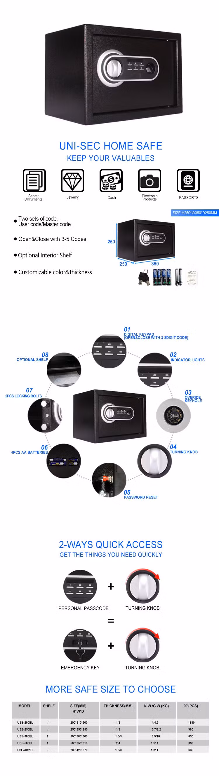 New Style Hotel Electric Mini Home Safe Alarm Economy Safe Box Digital Lock (USE-250EL)